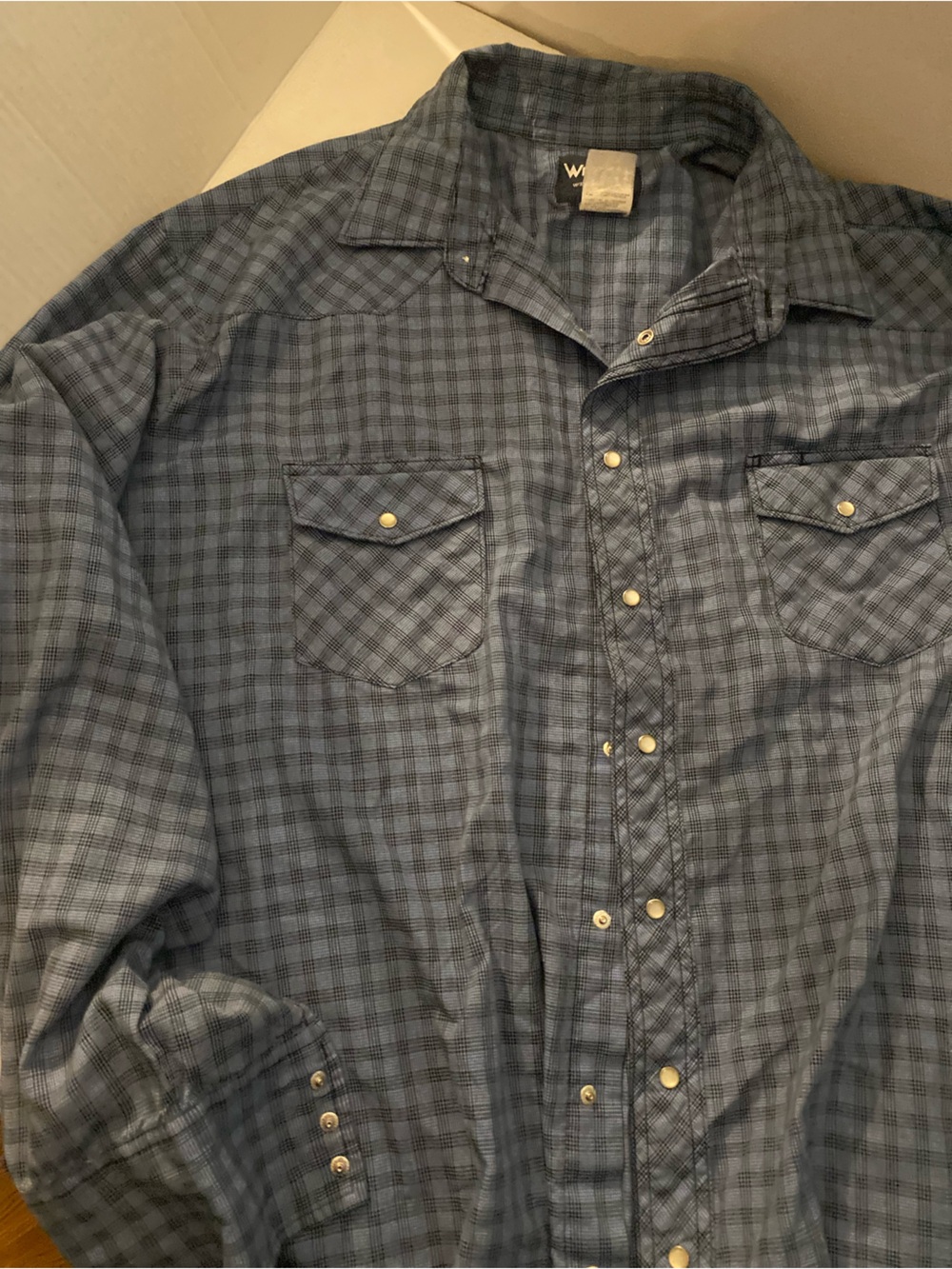 Wrangler Men's Blue Plaid Snap-Front Casual Shirt